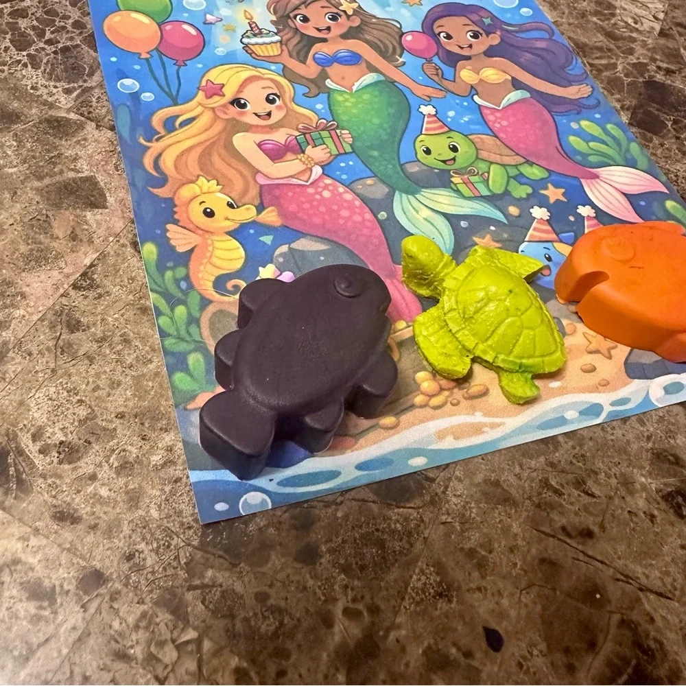 Handmade Mermaid Themed Crayon Birthday Card NEW